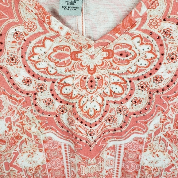 Catherines Peach Jeweled Short Sleeve Shirt Sz 2X - Picture 4 of 9